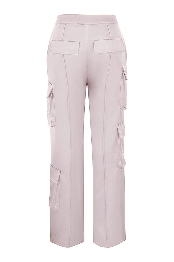 Daria-Crystal Satin Straight Leg Cargo Trousers