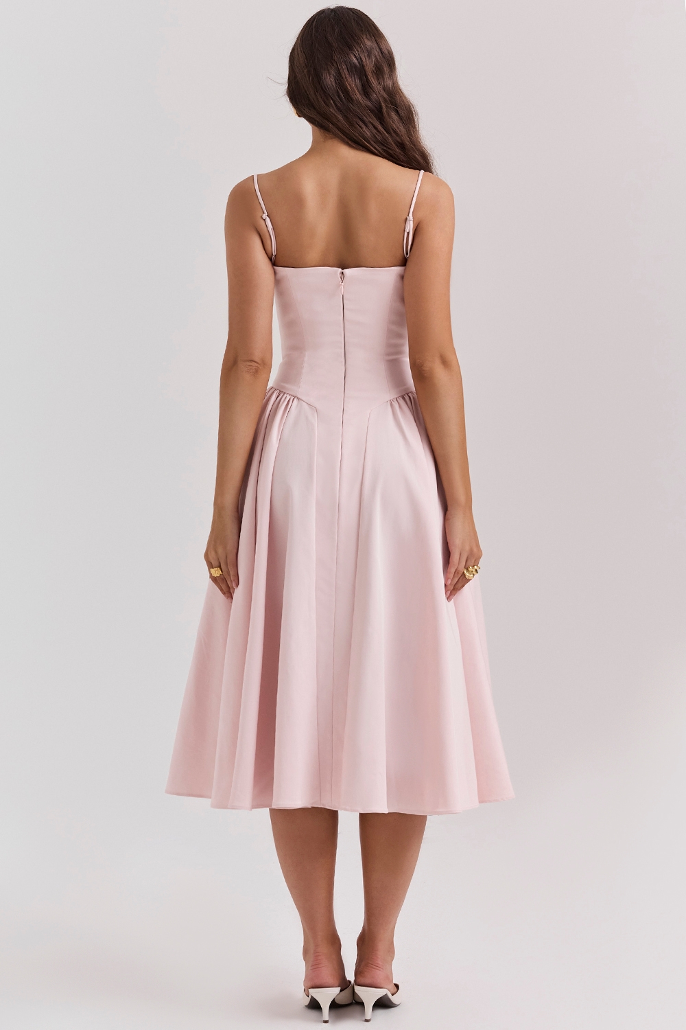 Samaria-Ballerina Pink Twill Corset Midi Dress