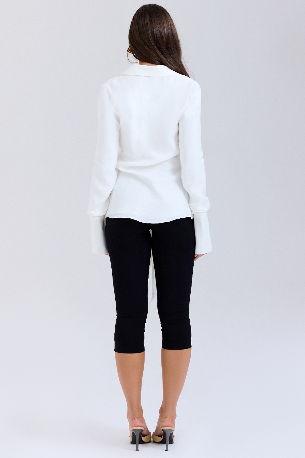 Hope-White Draped Tie Front Shirt