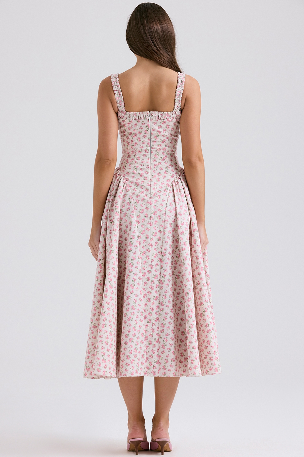 Dorothy-White Rosebud Print Cotton Midi Sundress