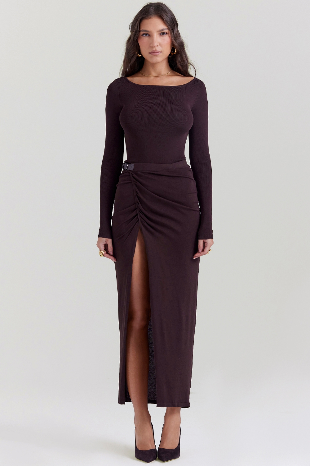 Lilas-Espresso Knit Midi Skirt - SALE