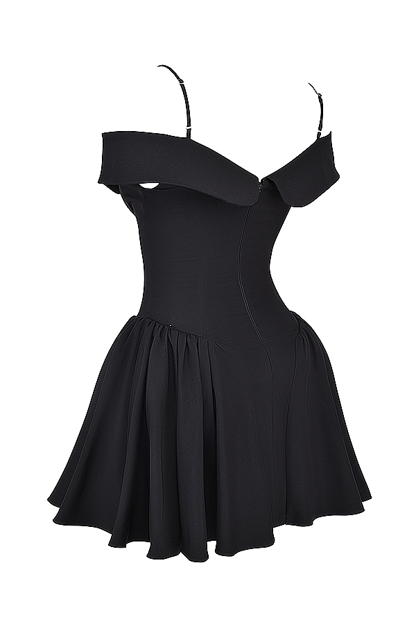 Elida-Black Off Shoulder Mini Dress