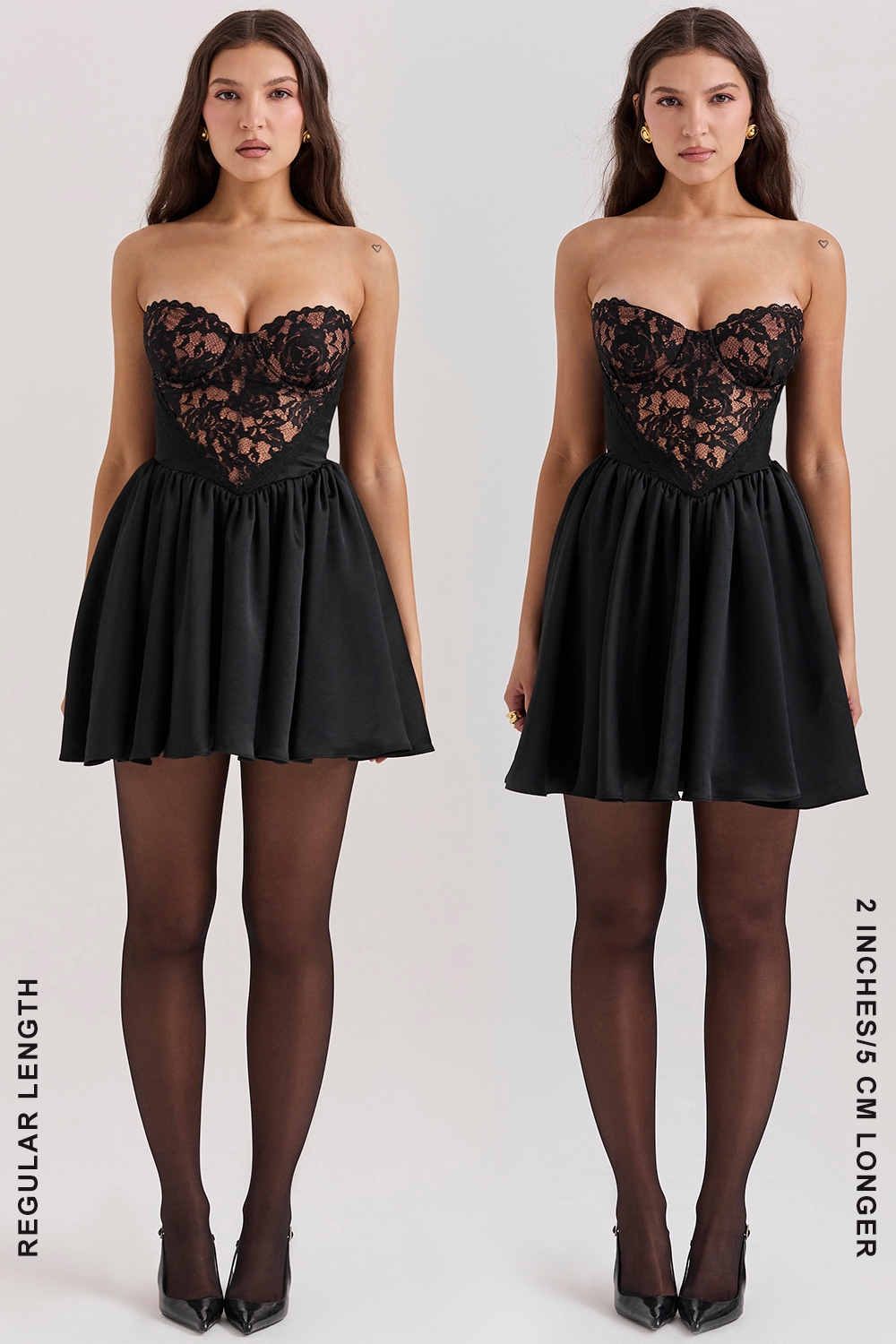 Jadore-Black Lace and Satin Strapless Mini Dress