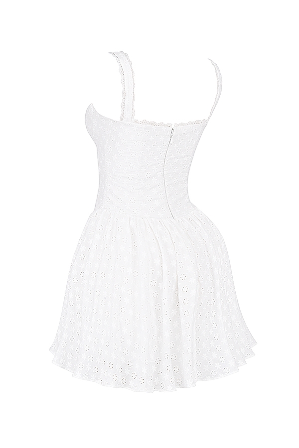 Brigitte-White Cotton Broderie Anglais Corset Mini Dress