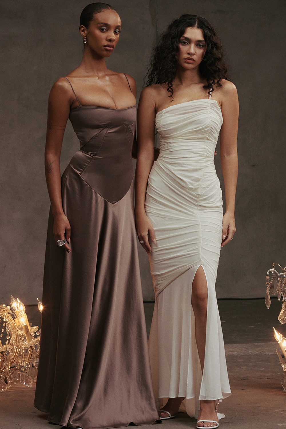 Pearla-Ivory Ruched Maxi Dress