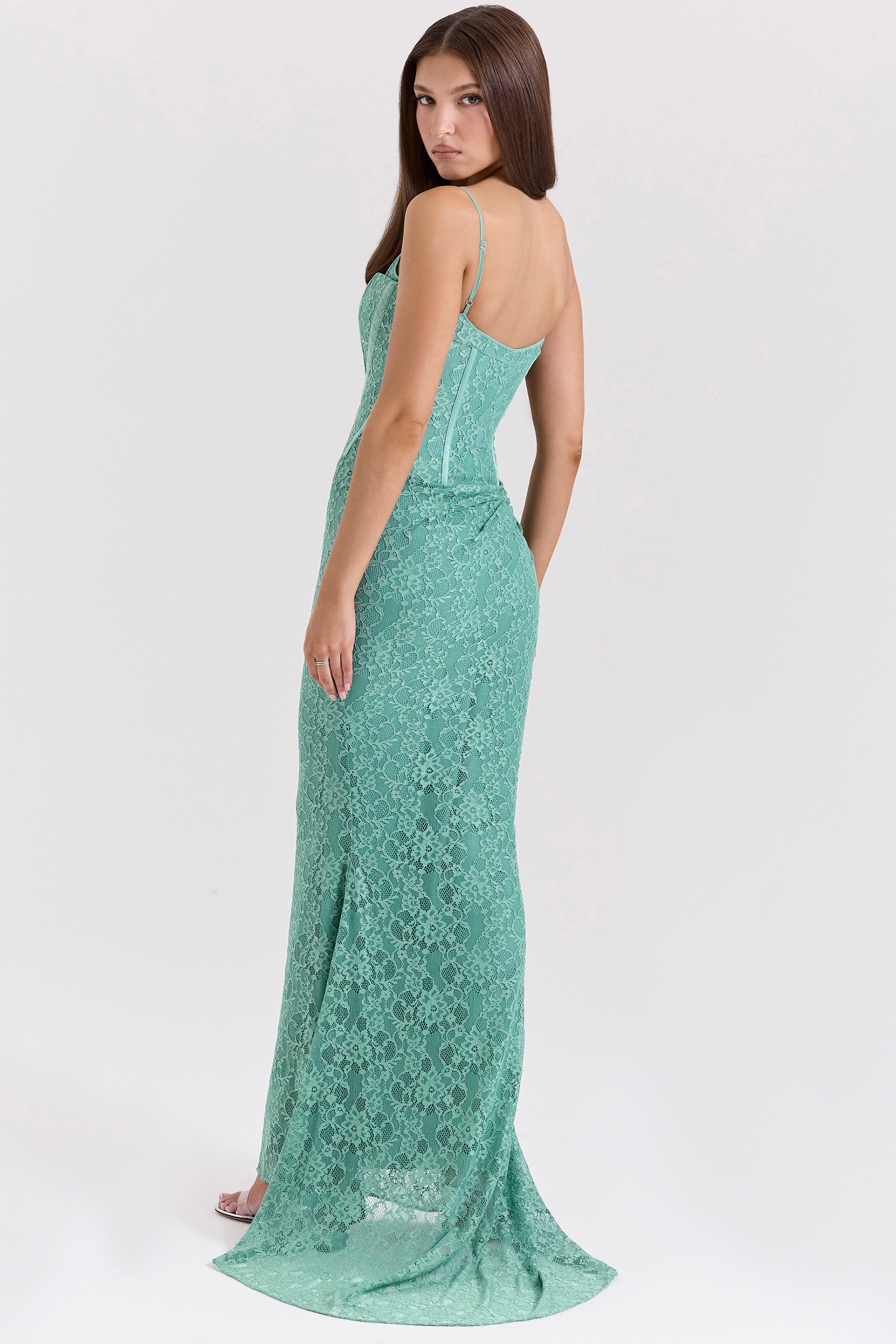 Antonina-Jade Lace Corset Maxi Dress