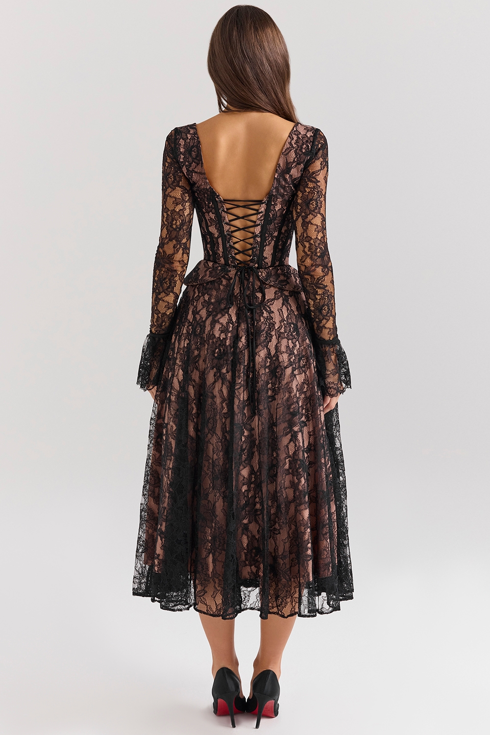 Raquel-Black Lace Corset Midi Dress - SALE