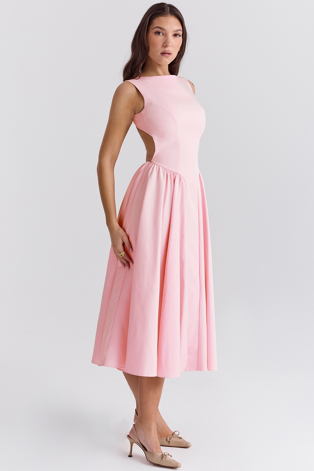 Cindy-Ballerina Pink Twill Midi Sundress
