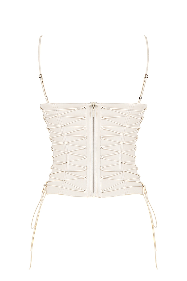 Antonella-Off White Vegan Leather Corset