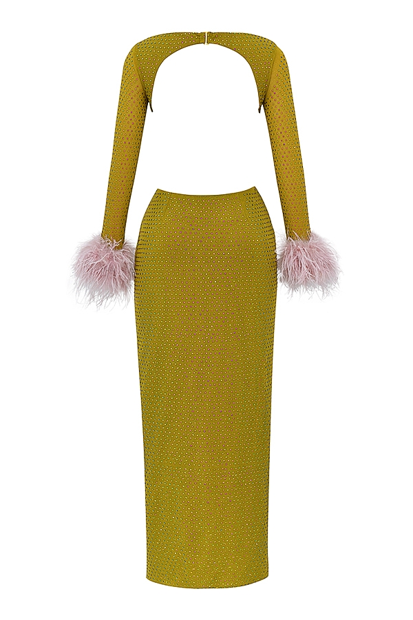 Gina-Chartreuse Crystallised Maxi Dress