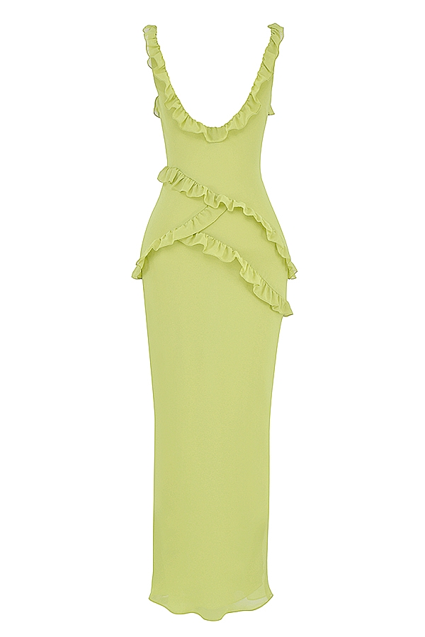 Pixie-Lime Ruffle Maxi Dress