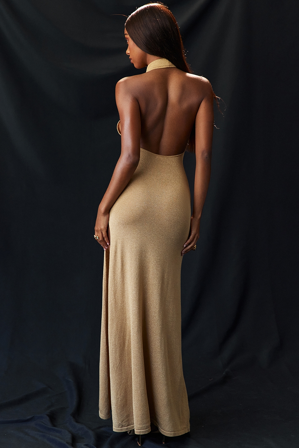 Selia-Gold Knit Maxi Dress