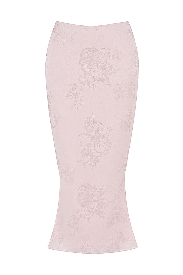Luisette-Pink Metallic Floral Satin Midi Skirt