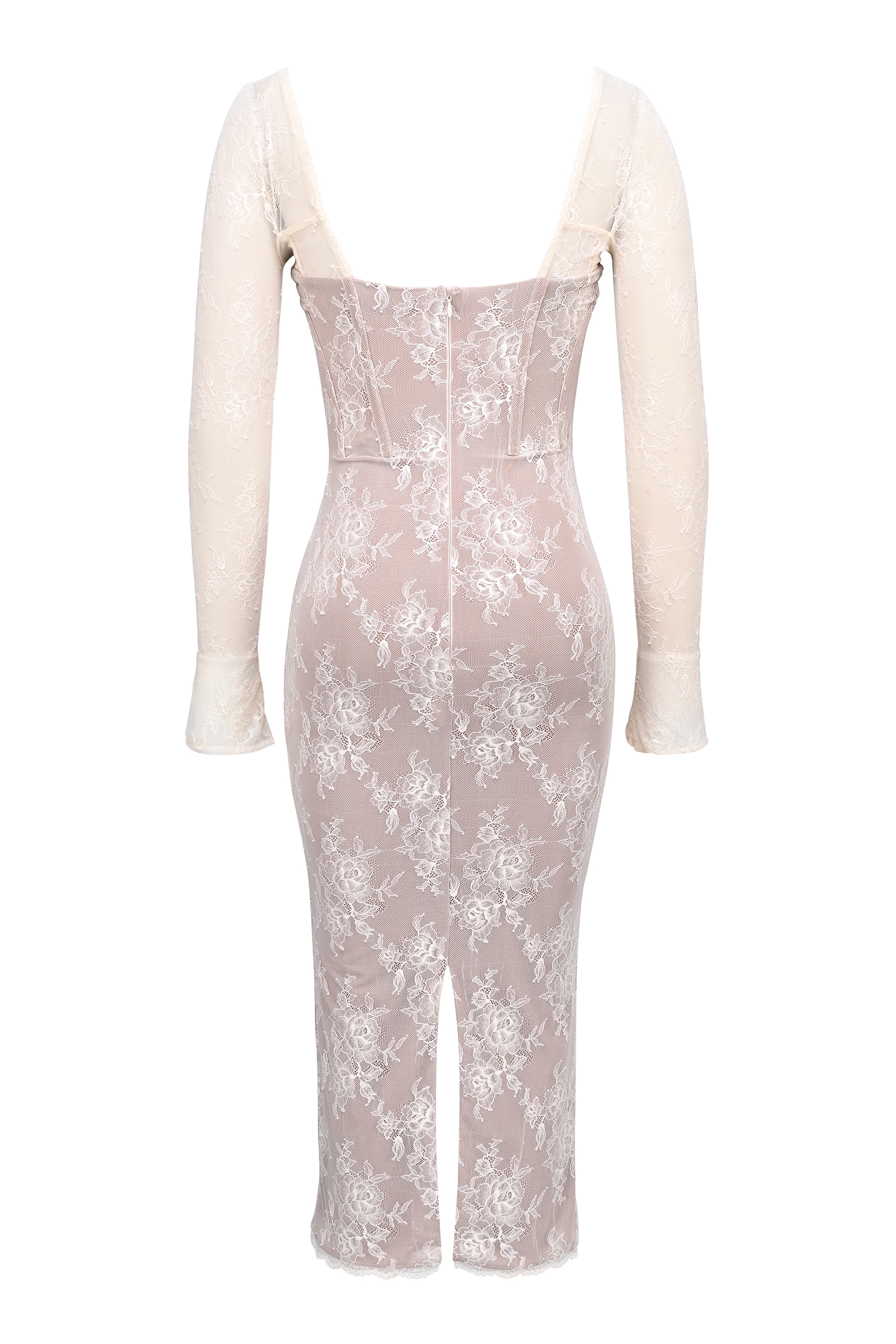 Saisha-Ivory Lace Long Sleeve Midi Dress