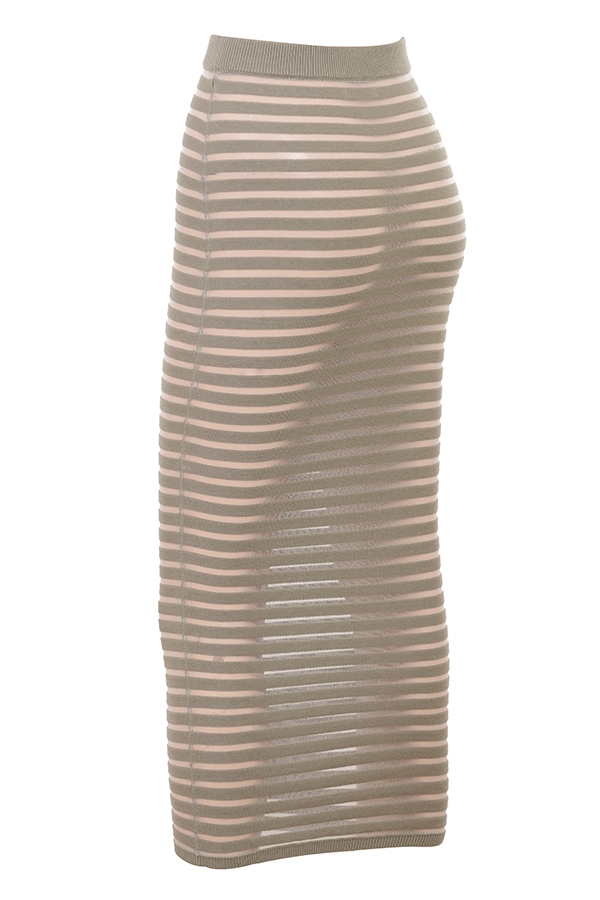 Margo-Grey Velour Sheer Striped Midi Skirt