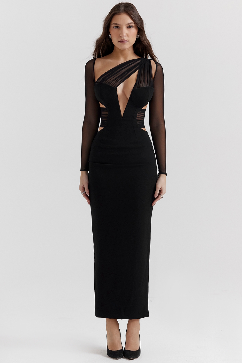 Zahra-Black Plunge Maxi Dress