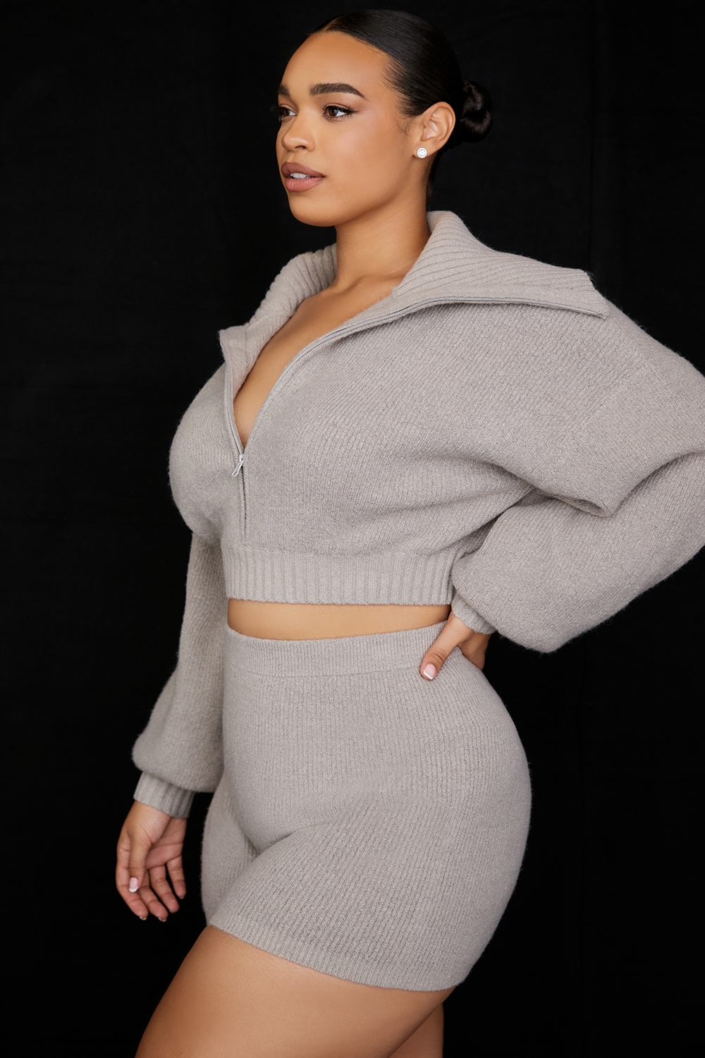 Grounded-Grey Knit High Waist Shorts - SALE