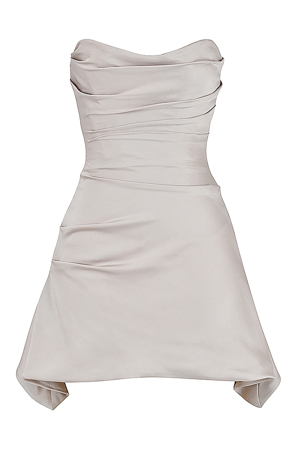 Jasmine-Oyster Draped Strapless Corset Dress