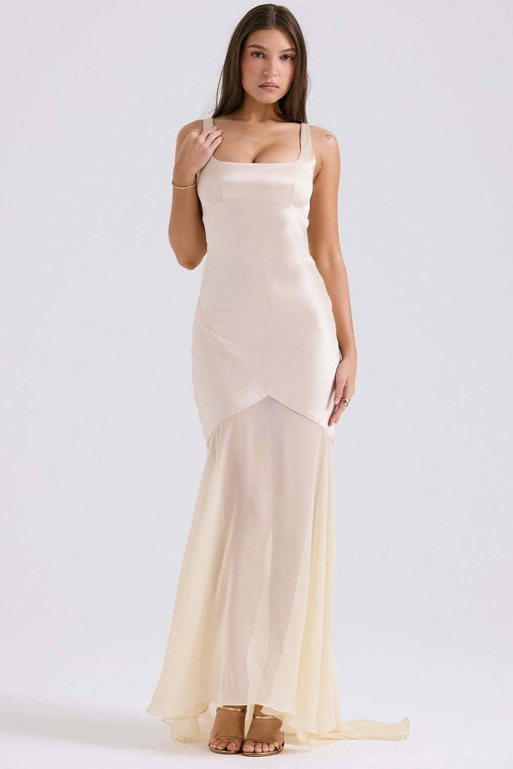 Vittoria-Champagne Chiffon Floor Length Gown