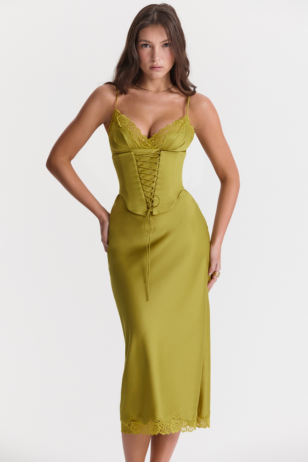 Salma-Chartreuse Satin Slip Dress