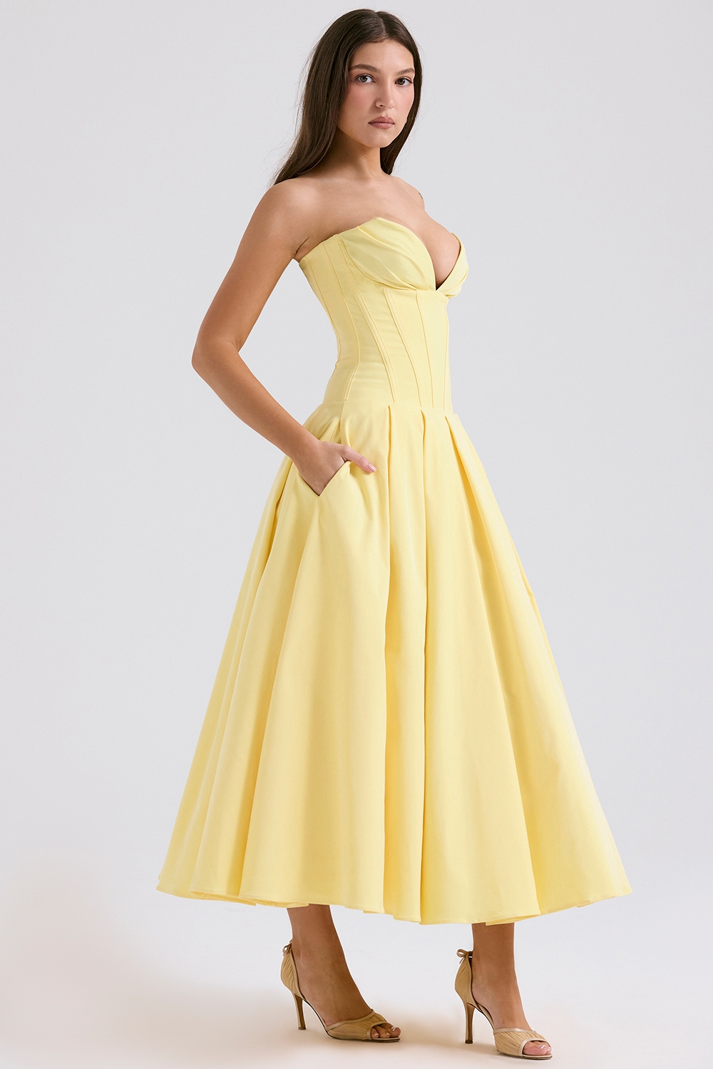 Lady-Sunshine Strapless Tulle Midi Dress