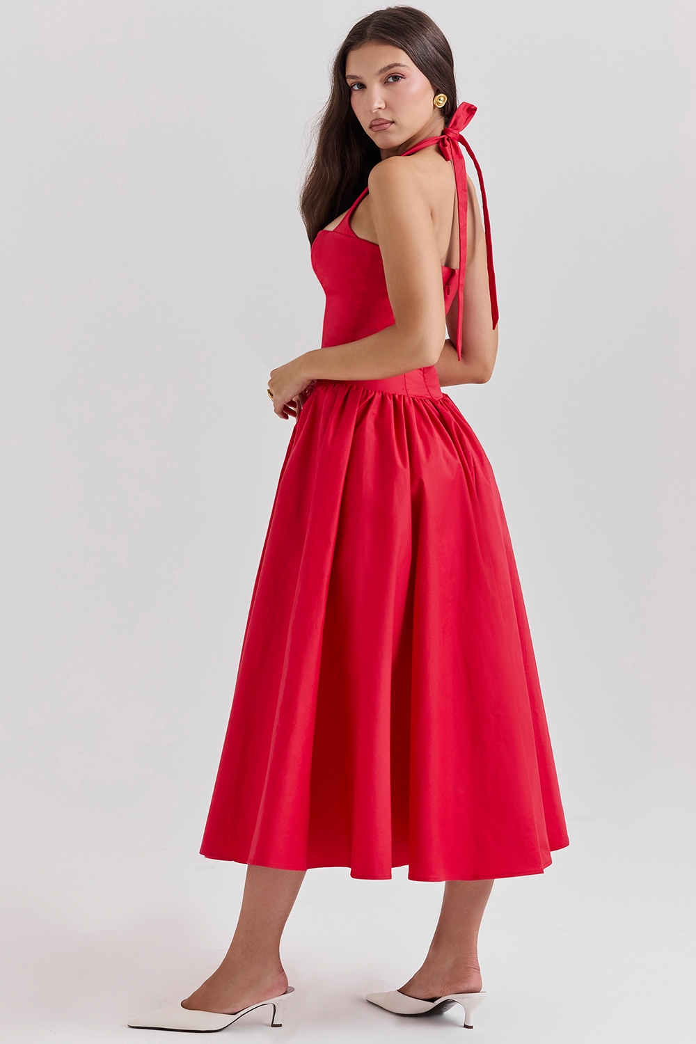 Coquette-Scarlet Halter Midi Dress