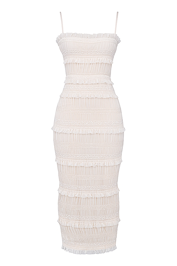 Solana-Ivory Sequin Pleat Maxi Dress