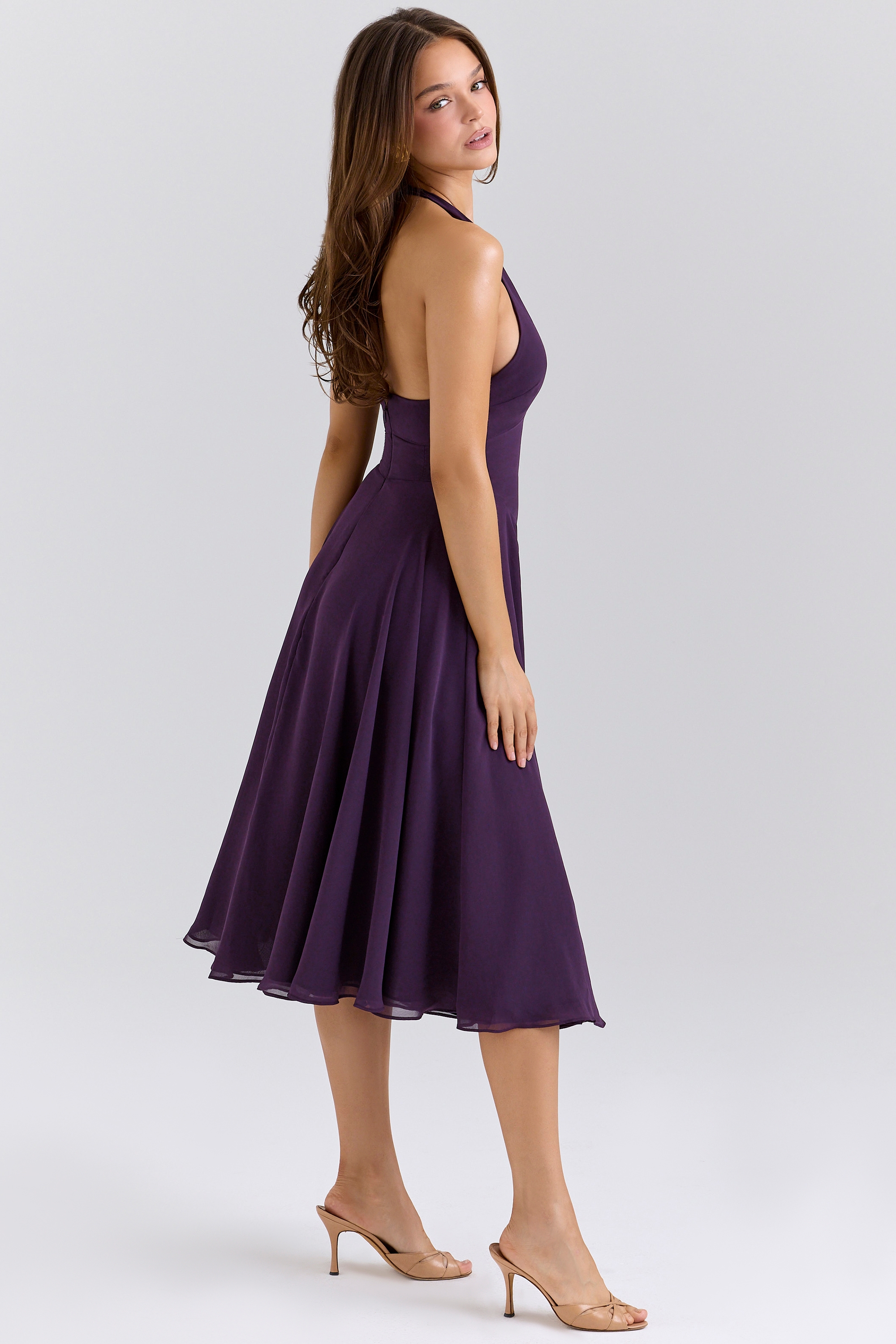 Solada-Grape Georgette Halter Sundress