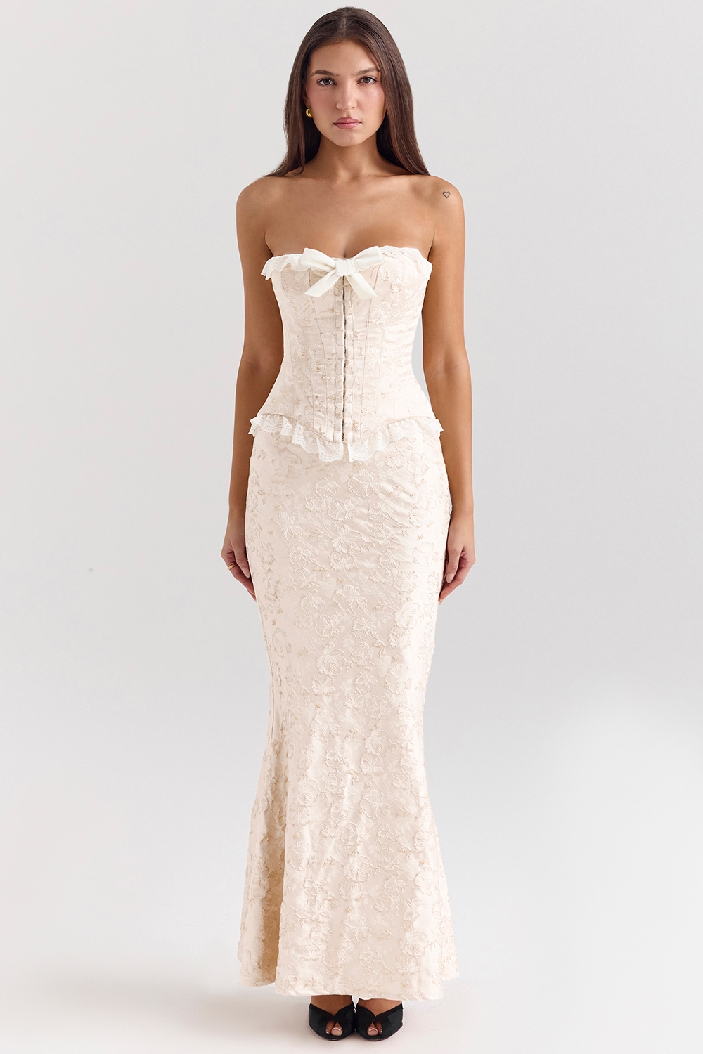 Mara-Ivory Metallic Jacquard Maxi Skirt