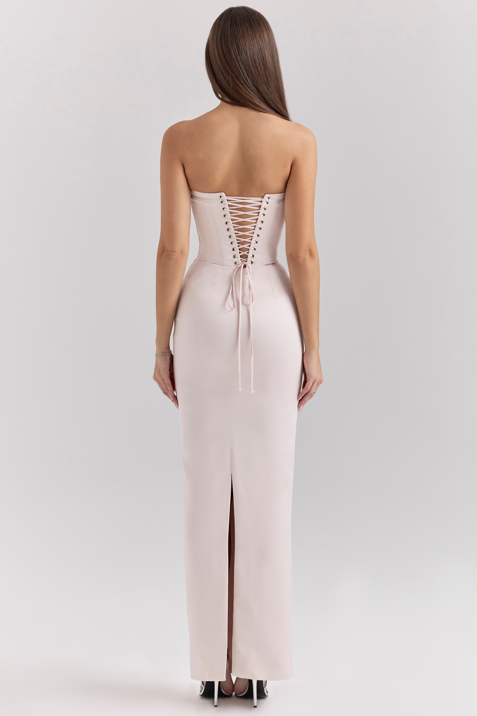 Valeria-Blush Satin Midi Dress