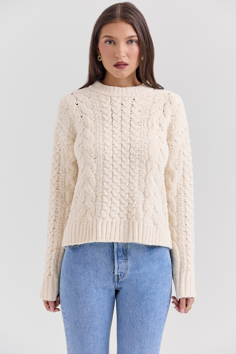 Jasper-Cream Chunky Cable Knit Sweater - SALE