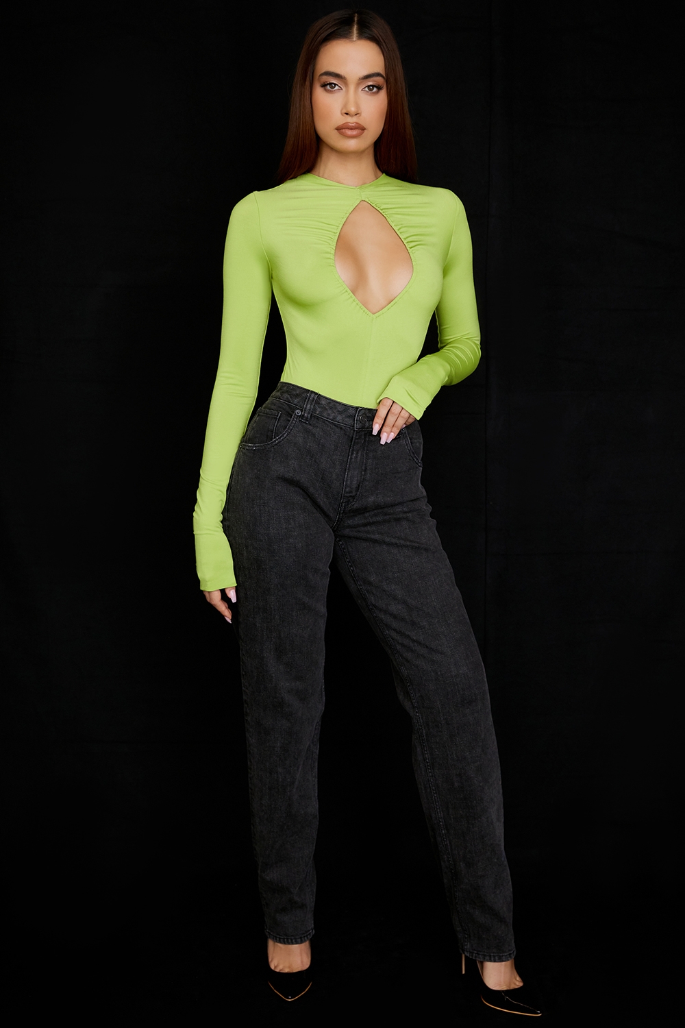 Estrelle-Lime Green Cutout Bodysuit