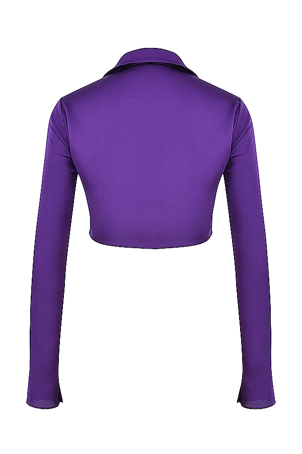 Lavender-Grape Satin Cropped Tie Front Top