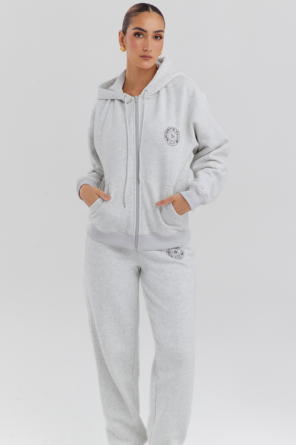 Mirage-Light Grey Marl Zip Through Hoodie