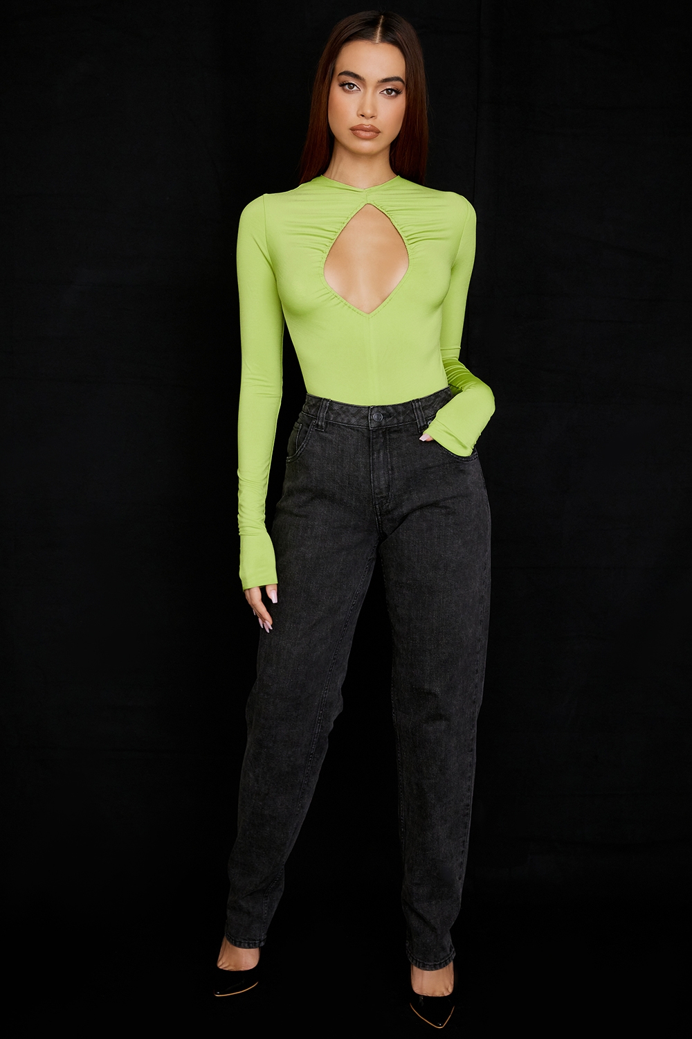 Estrelle-Lime Green Cutout Bodysuit