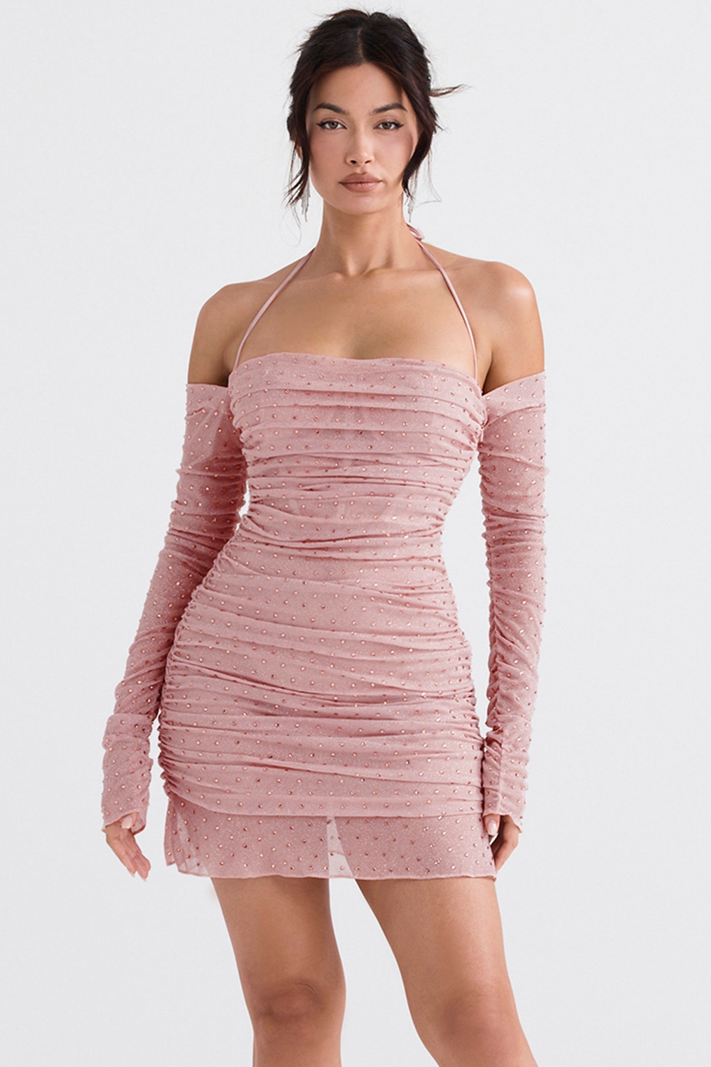 Estella-Soft Pink Crystallised Dress