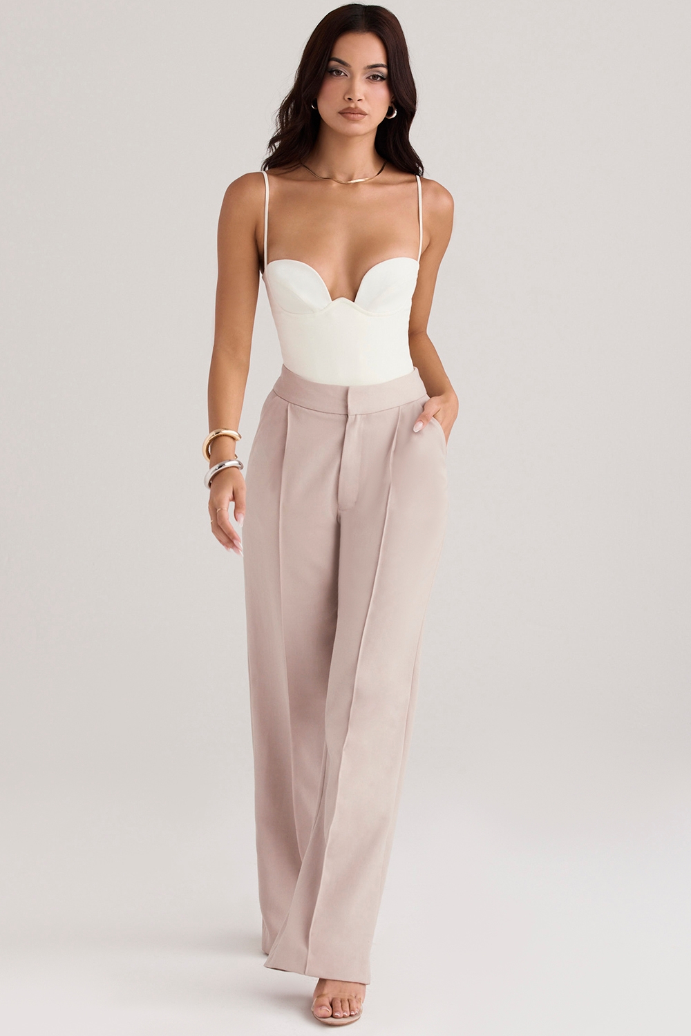 Alivia-Beige Loose Fit Trousers