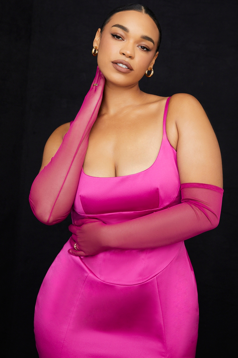 Esther-Pink Mesh Opera-length Gloves