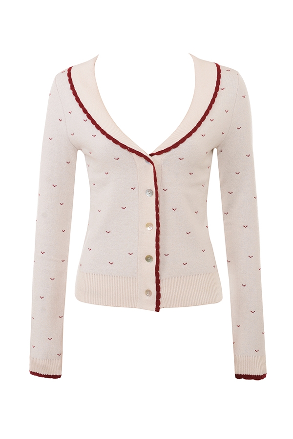 Marla-Ivory Cashmere Blend Trimmed Cardigan