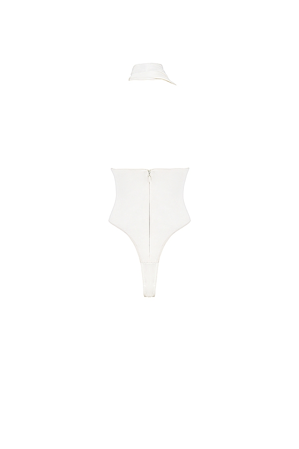 Farrah-Ivory Satin Wrap Neck Bodysuit