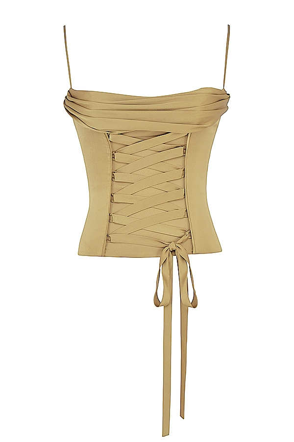 Letitia-Olive Satin Lace Up Corset
