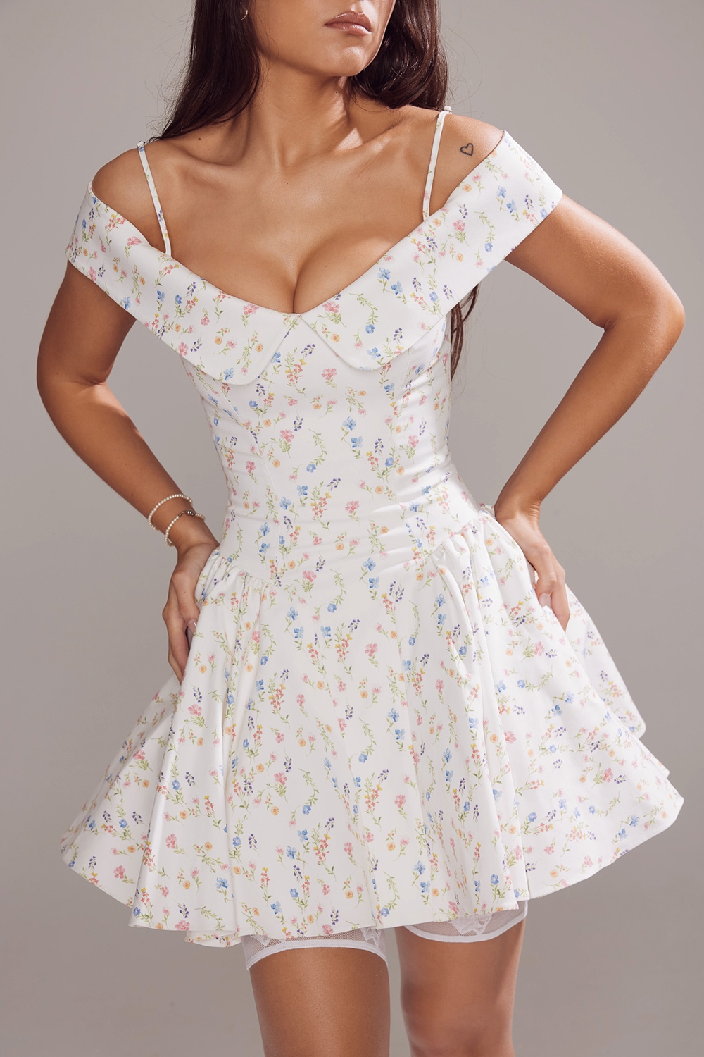 Elida-White Posy Print Corset Mini Dress