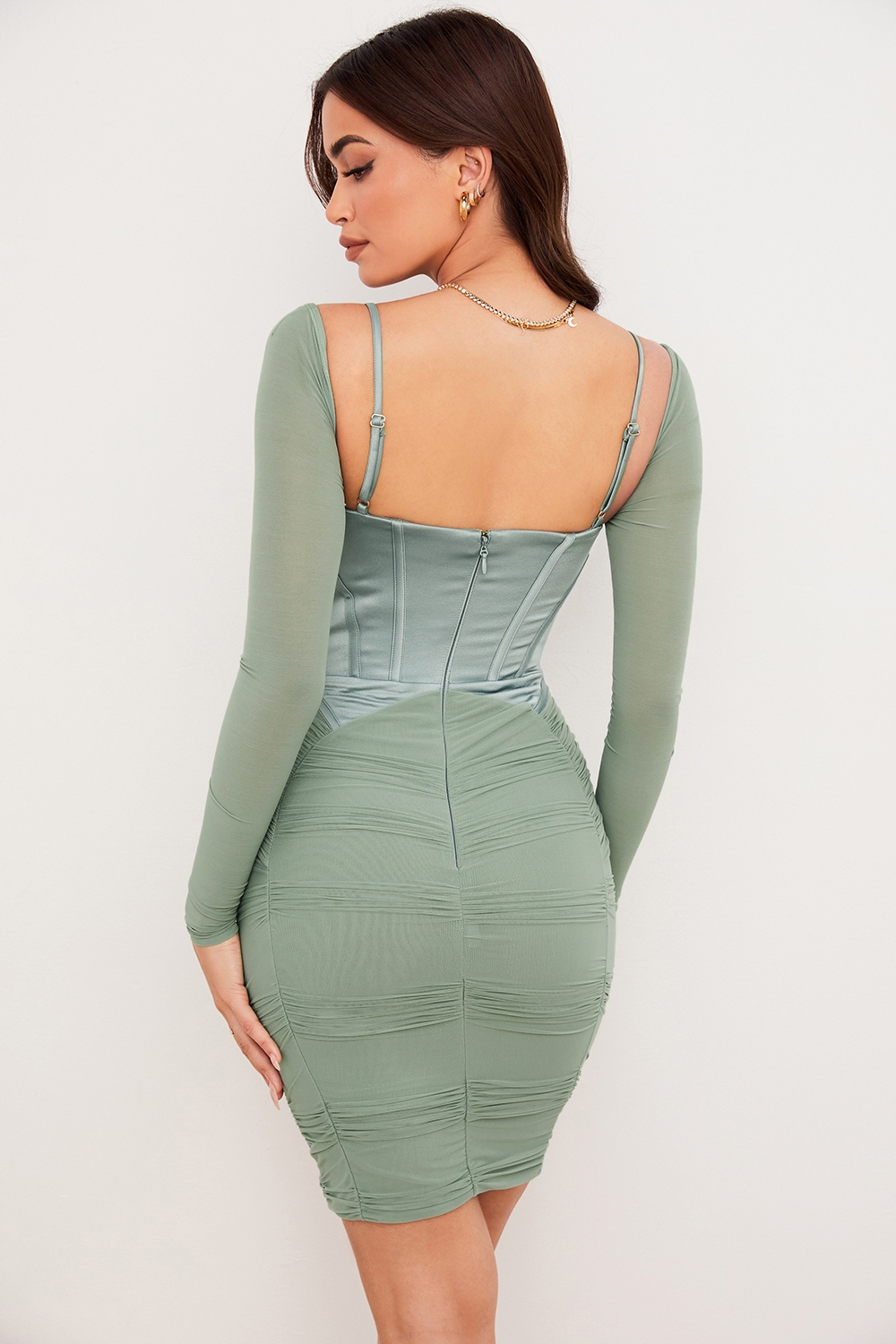 Freyja-Green Gathered Corset Dress
