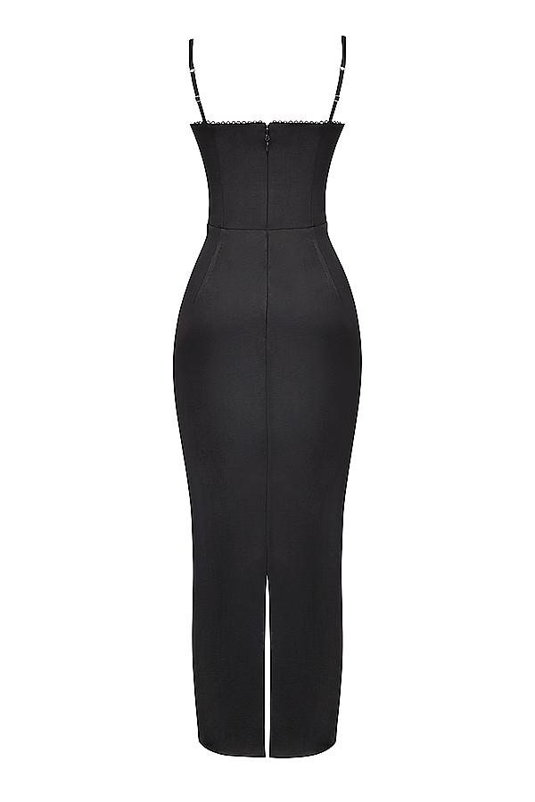 Stefania-Black Corset Maxi Dress