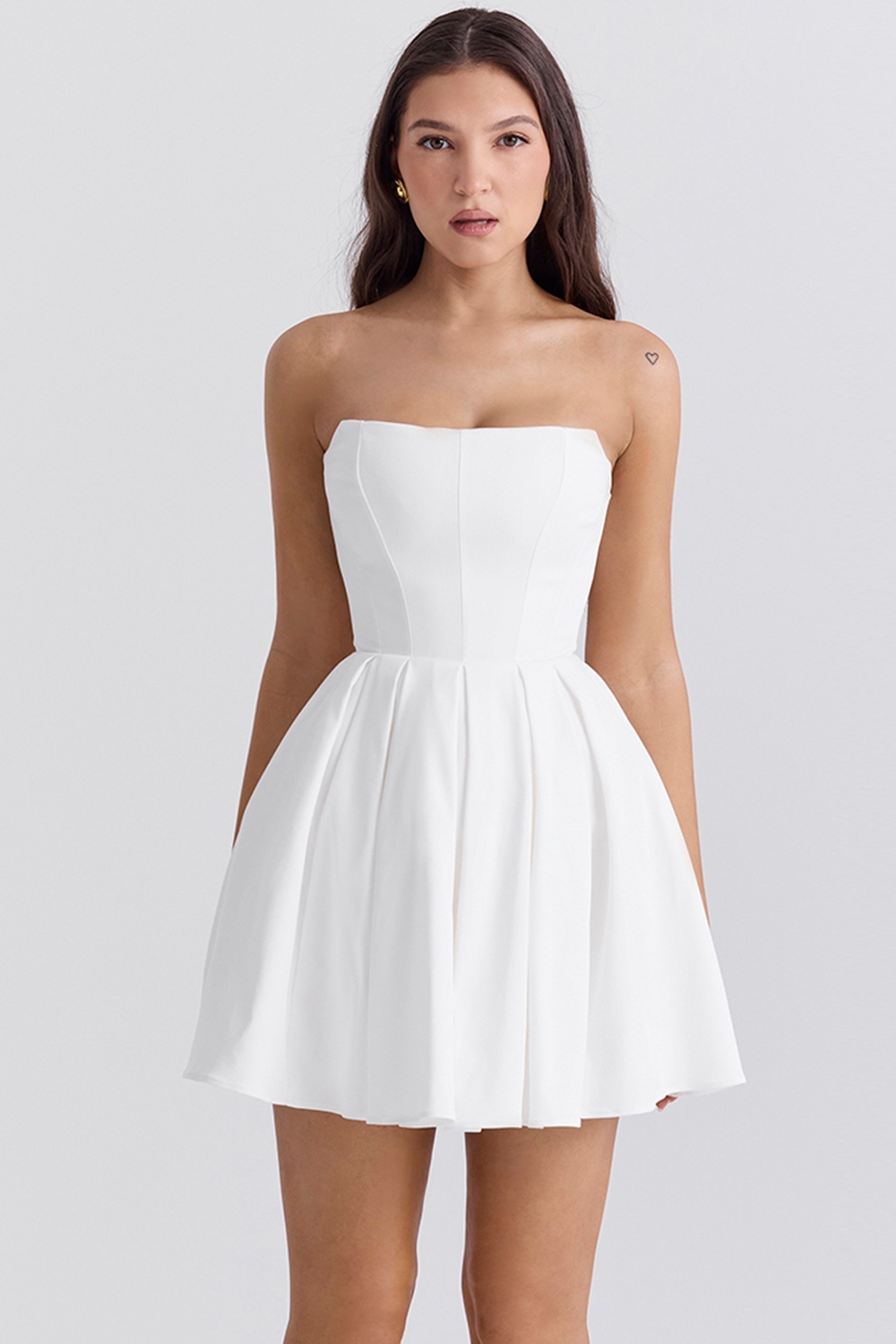 Emmanuela-White Strapless Pleated Mini Dress