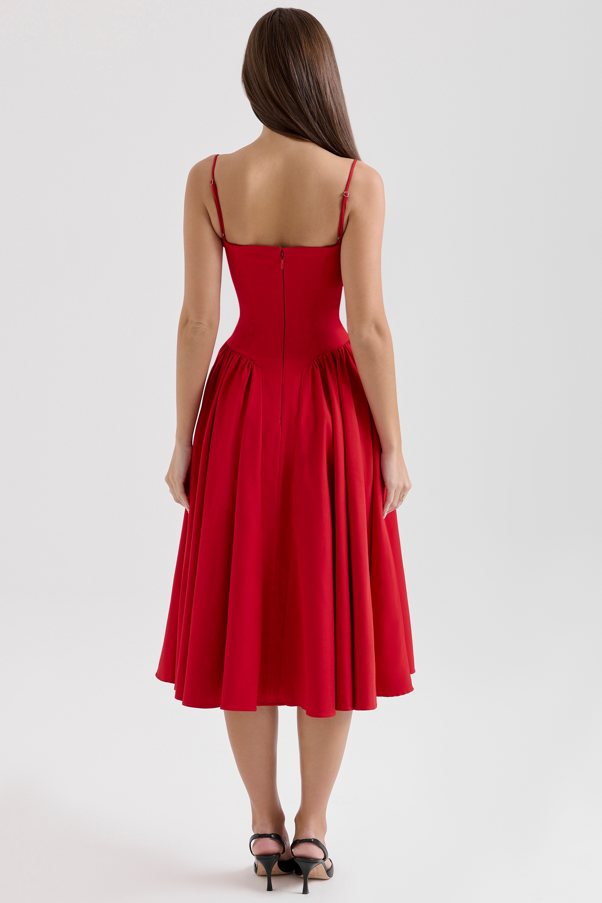 Samaria-Red Gathered Midi Dress