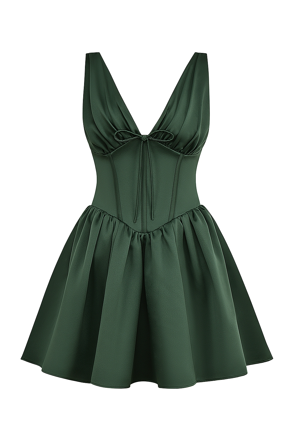 Emmeliette-Forest Green Satin Mini Dress
