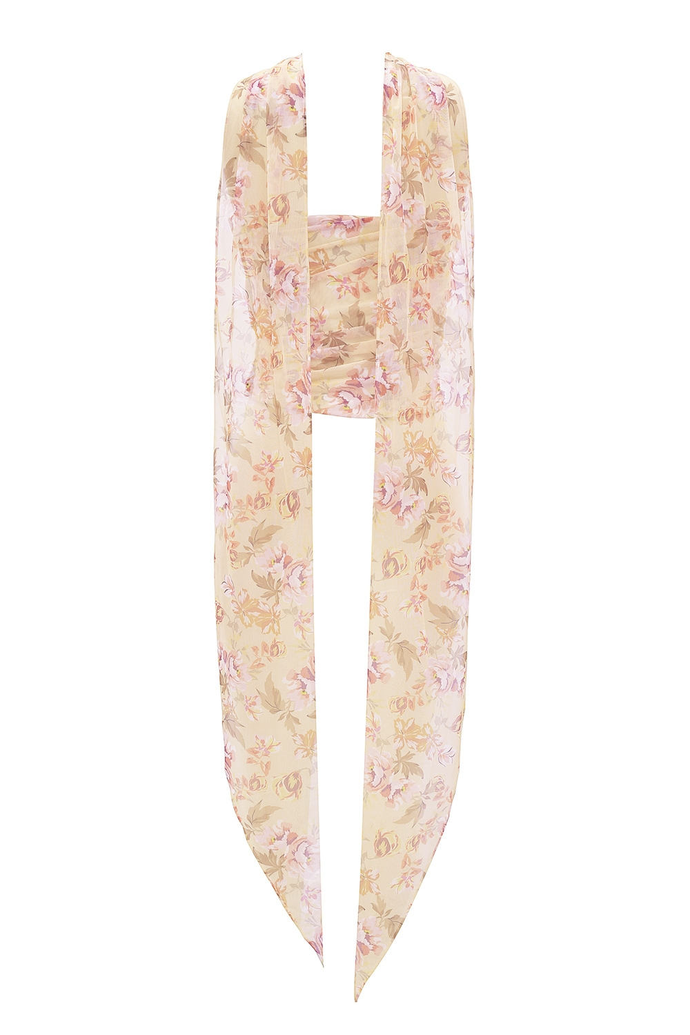 Hallie-Honeyflower Print Strapless Corset With Neck Scarf