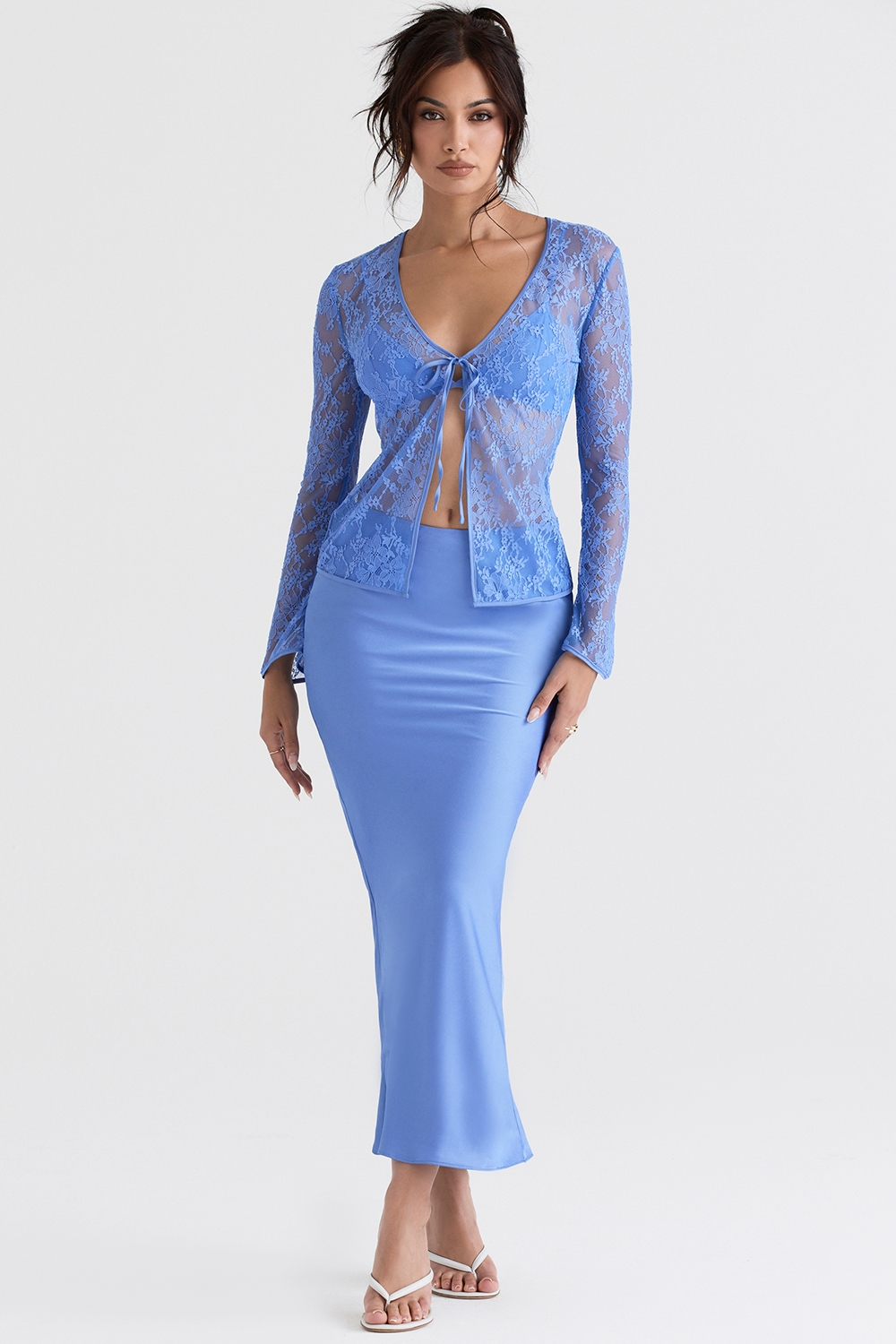 Phoebe-Blue Lace Tie Front Top
