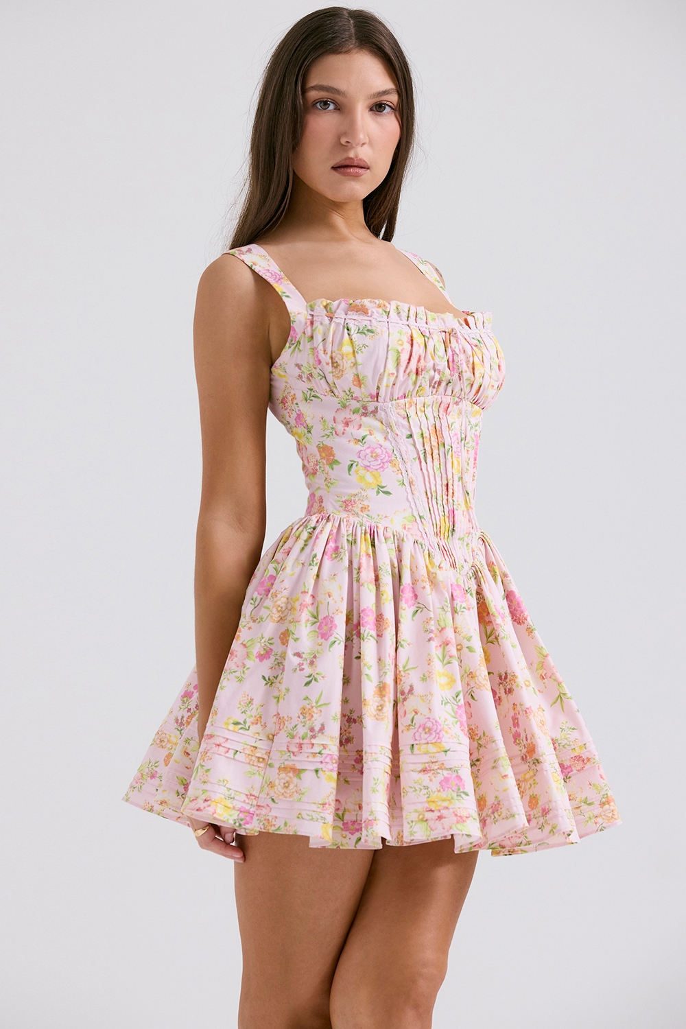 Natassia-Pink Meadow Print Cotton Mini Dress